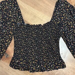 BP Black Floral Smocked Blouse